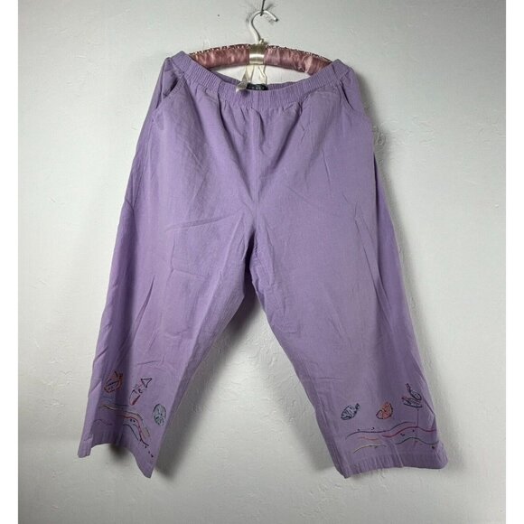 Vintage Koret Hand Printed Button Down Blouse and Pants Set Size Large Purple - Picture 9 of 16
